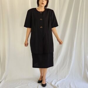 90s Deadstock‎ Black Short Sleeve Midi Dress
